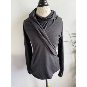 Athleta Black Long Sleeve Cowl Neck Wrap Front Top Shirt Womens Size Medium